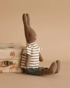 Maileg Rabbit, Size 2, Brown - Striped Blouse And Pants