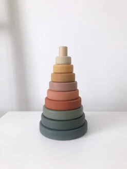 Sabo Concept Wooden Pyramid Stacker - Green & Mustard -Maileg IMG 0375