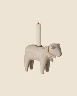 Maileg Wooden Candle Holder - Off White Lamb
